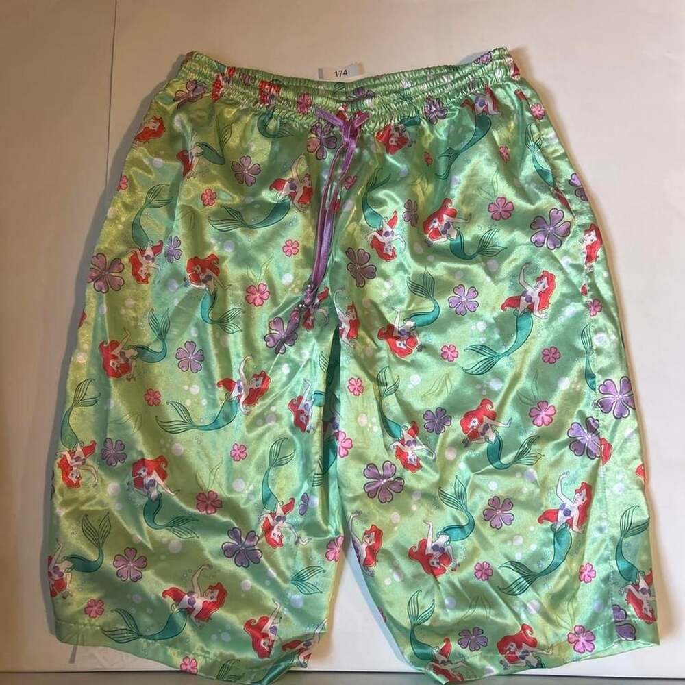 Disney The Little Mermaid Sleep Shorts Size Small Green Satin Ariel